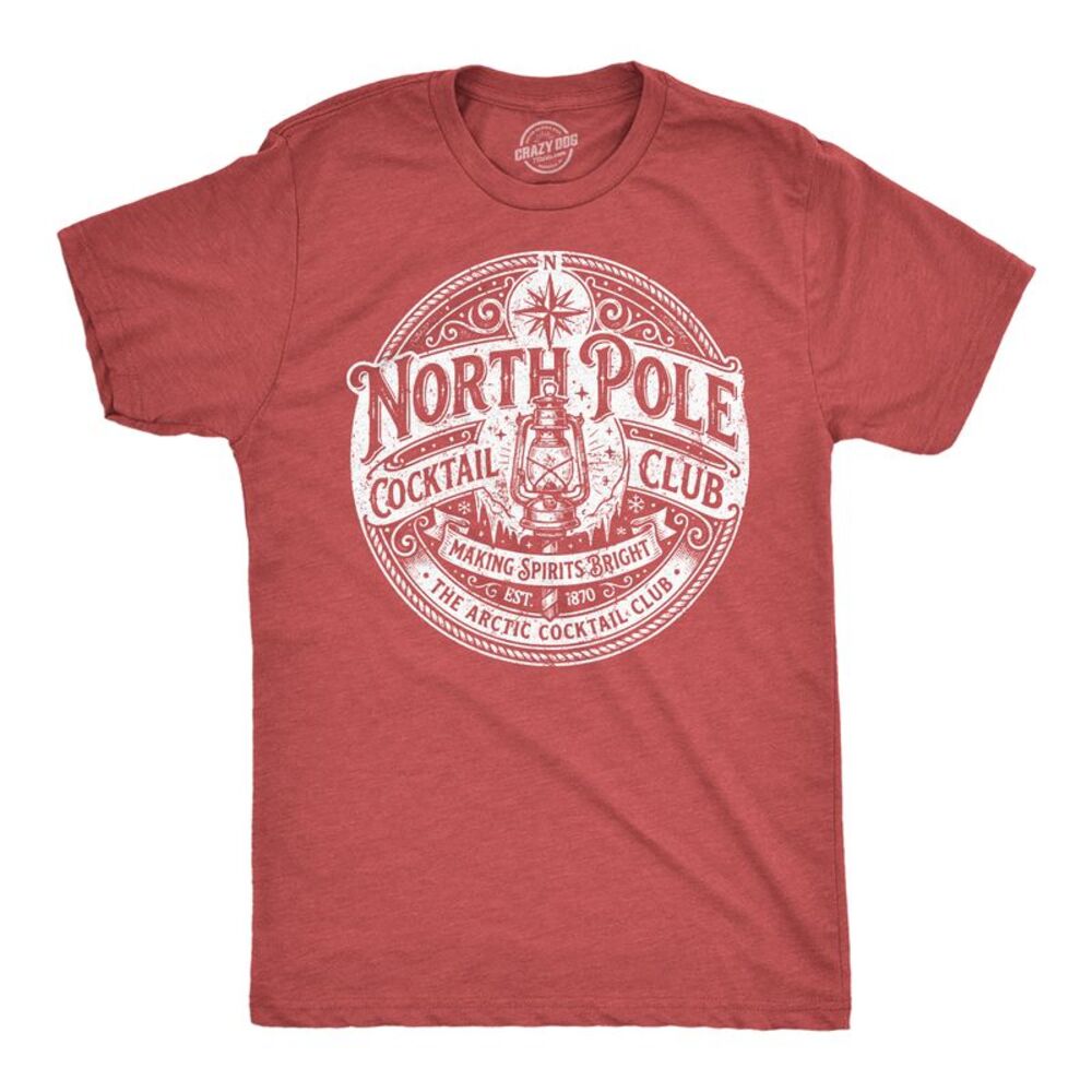 Mens Funny T Shirt North Pole Cocktail Club Christmas Drink Tee For Men